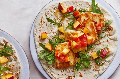 Halloumi wraps with nectarine & roasted red pepper salsa