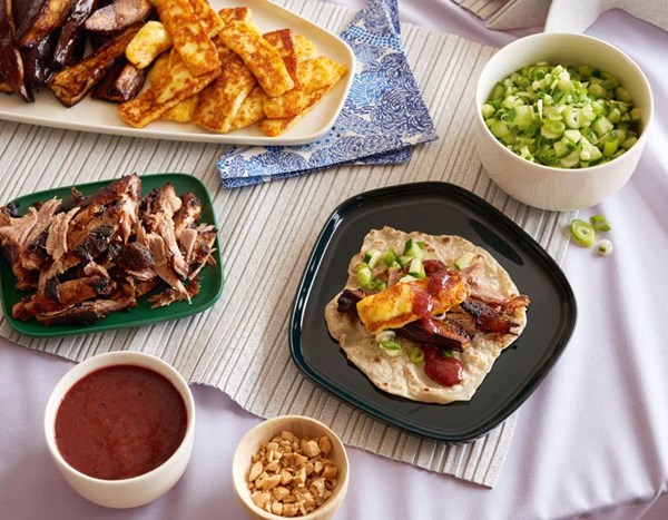 Haloumi & duck pancakes