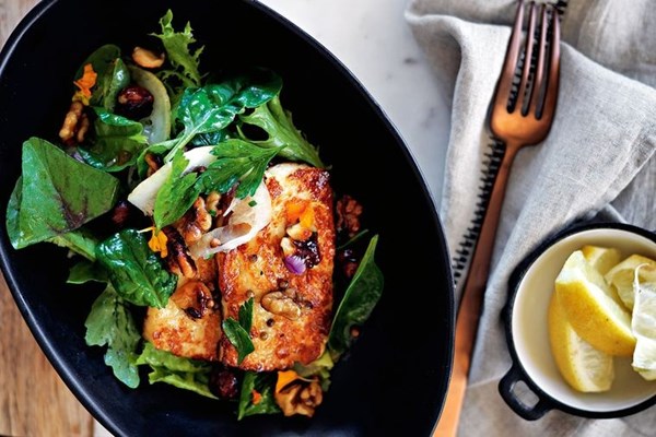 Haloumi salad with quick preserved lemon
