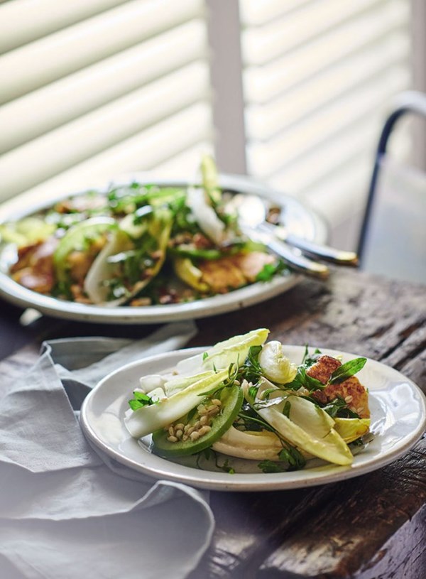 Haloumi, tomato, barley and French tarragon salad