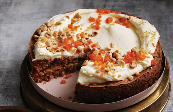 Halva, dried apricot and hazelnut meringue cake