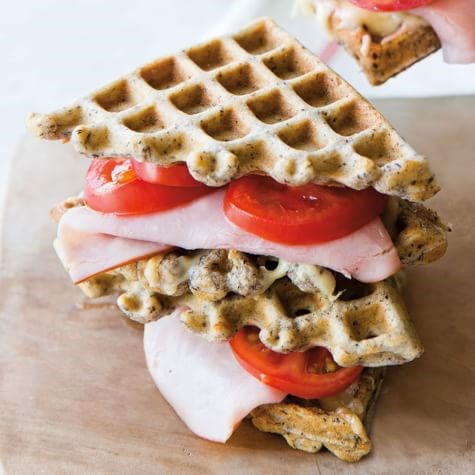 Ham & cheese buckwheat waffle sandwiches