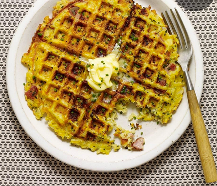 Ham & Gruyère hash brown waffles