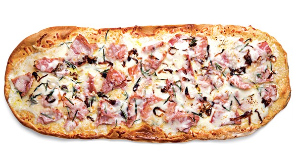 Ham and caramelized onion pizza