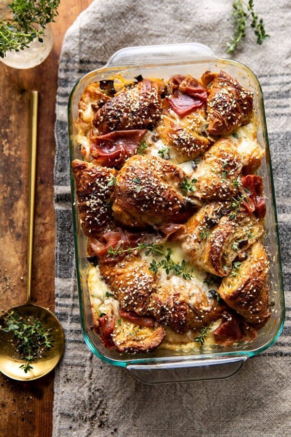 Ham and cheese croissant bake