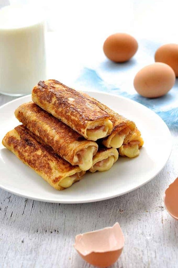 Ham and cheese French toast roll ups
