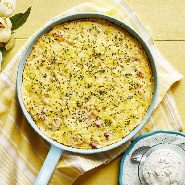 Ham and cheese frittata with caramelized onions