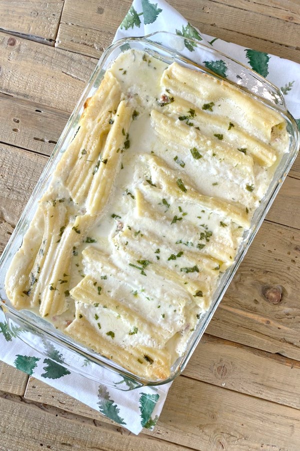 Ham and cheese manicotti