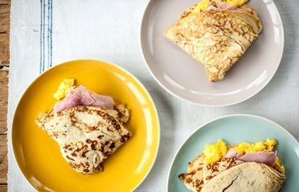 Ham and eggs with potato pancakes
