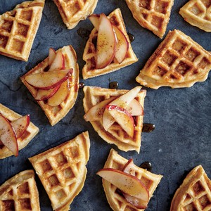 Ham and Gruyère Belgian waffles with sautéed pears