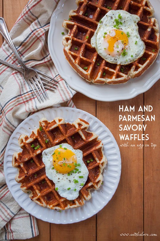 Ham and Parmesan waffles with a fried egg