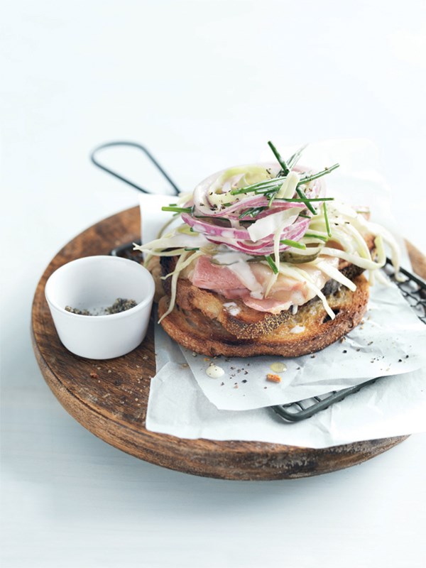 Ham and slaw sandwich