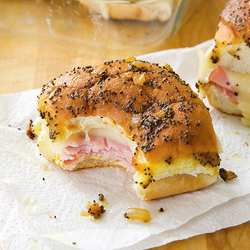 Ham and Swiss football sandwiches
