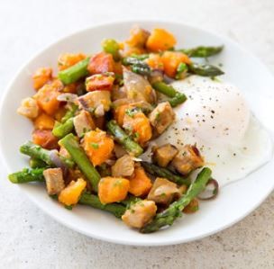 Ham, asparagus, and sweet potato hash