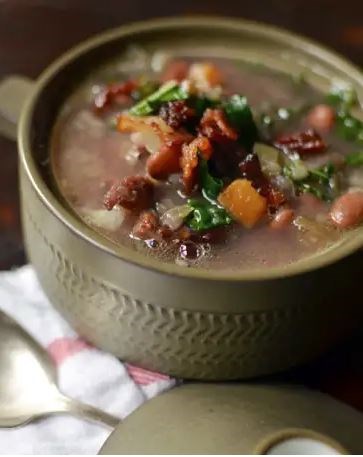 Ham bone, greens, and bean soup