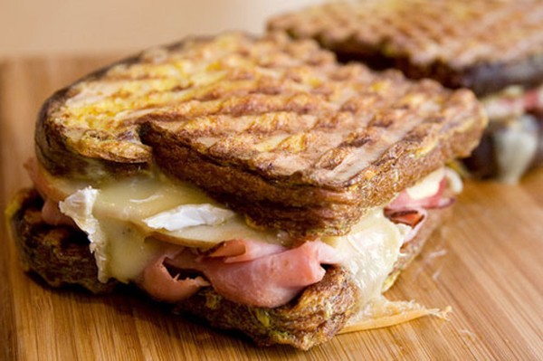 Ham, Brie, and apple French toast