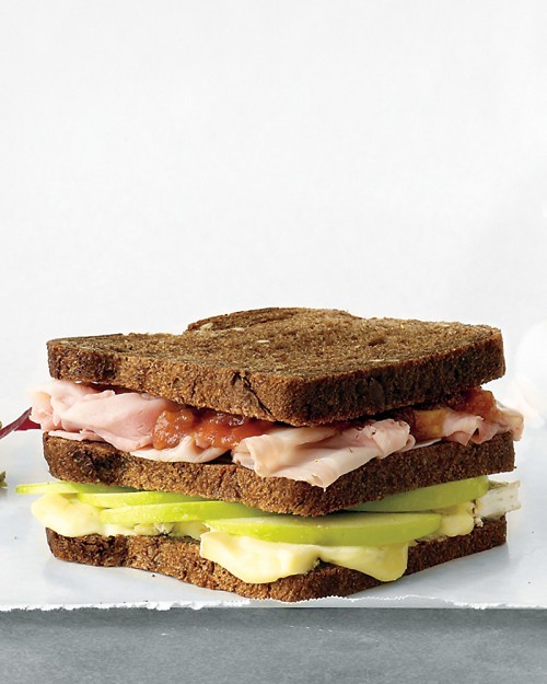 Ham, Brie and apple triple-decker sandwich