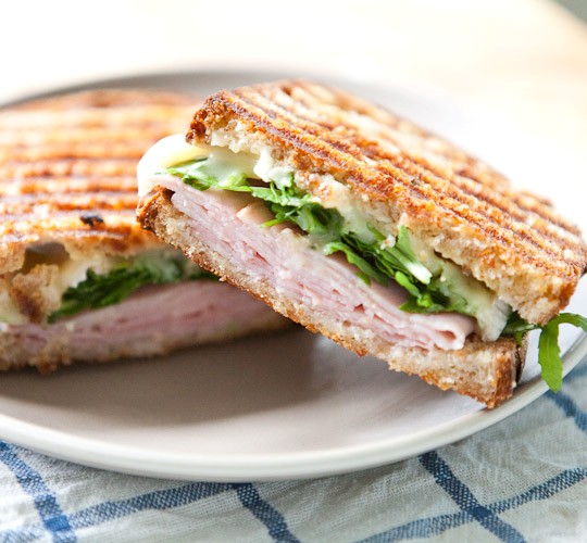 Ham, Brie, marmalade and arugula pressed sandwich