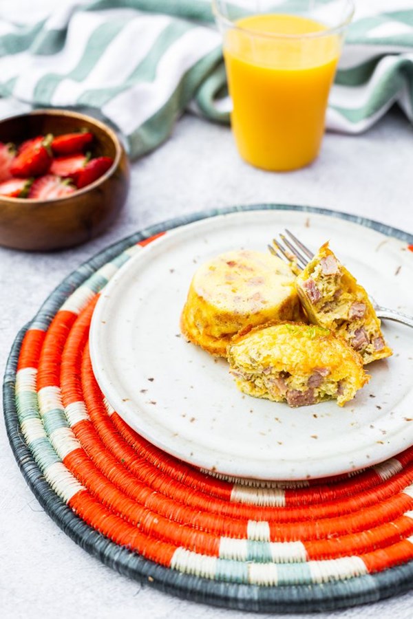 Ham, cheddar, and green chile egg bites