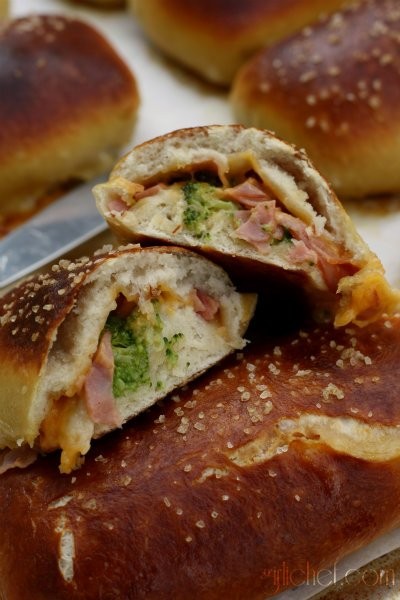 Ham, cheese, & broccoli pretzel pockets