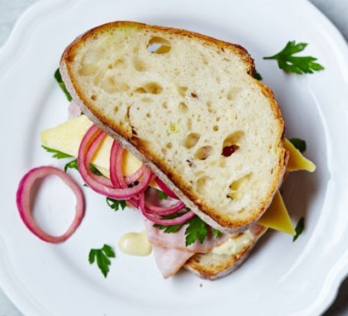 Ham, cheese & homemade pickle bloomer 
