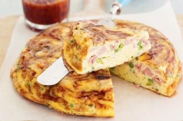Ham, cheese and pea frittata