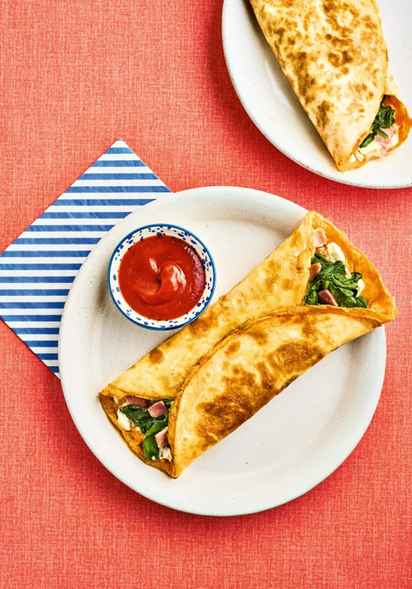 Ham, cheese and spinach omelette wrap