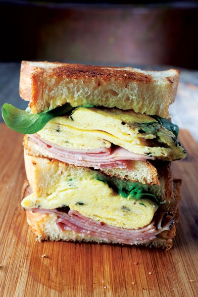 Ham, cheese, egg, and lemon sandwiches