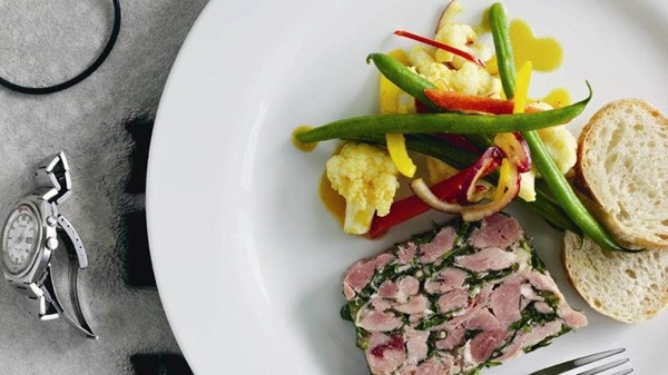 Ham hock and parsley terrine with piccalilli salad