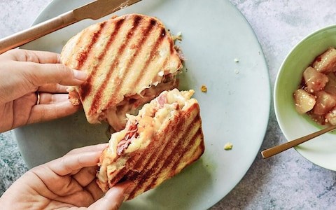 Ham hock, cheddar,  Gruyère and pineapple  pickle toastie