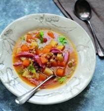 Ham hock, pearled spelt and roots potage