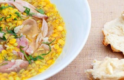 Ham hock, split yellow pea and barley soup