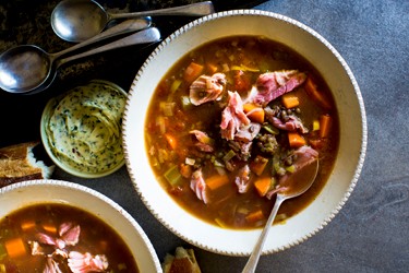 Ham hock with root vegetables and lentils