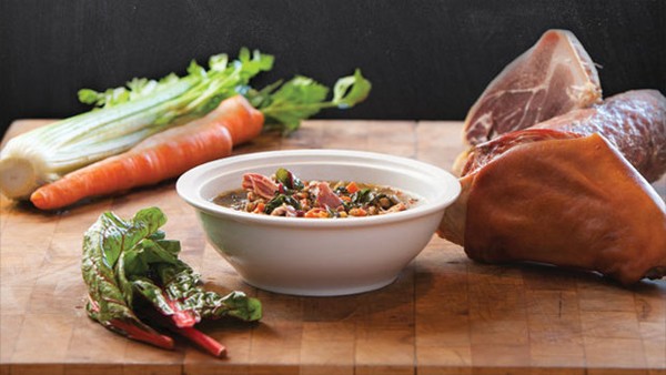 Ham hocks, lentils & chard