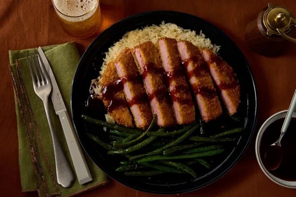 Ham katsu with roasted green beans