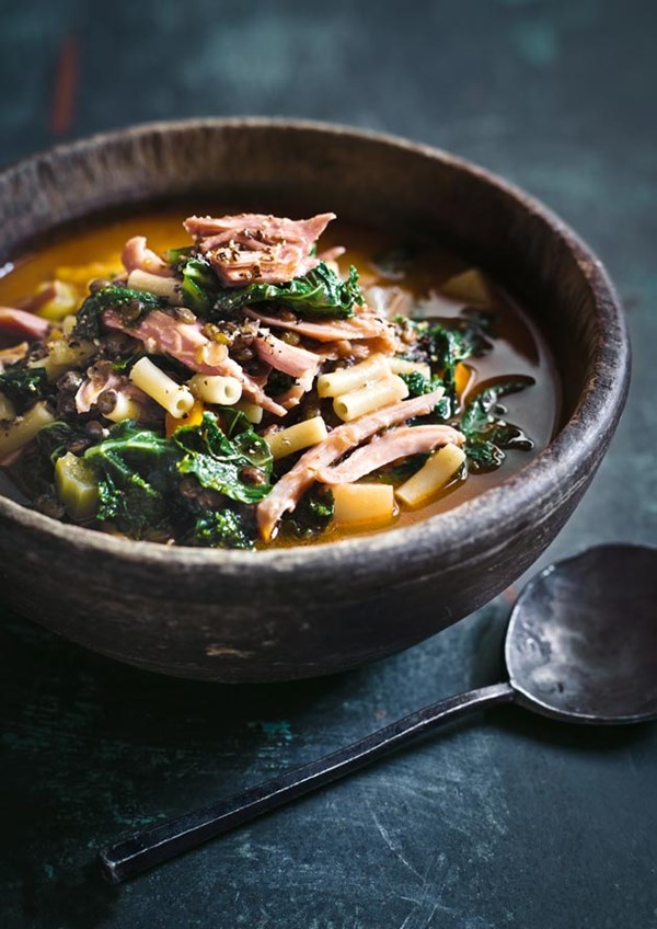 Ham, lentil and kale soup