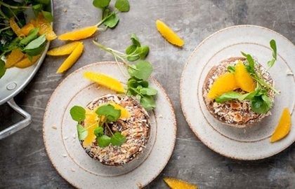 Ham-stuffed mushrooms with orange and watercress salad