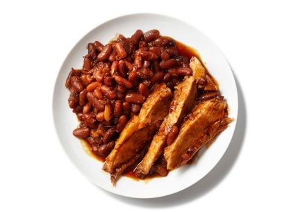 Ham with barbecue beans