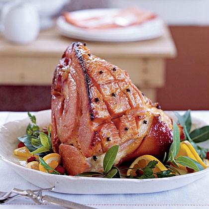 Ham with bourbon-peach glaze