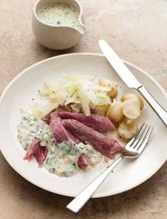 Ham with egg & parsley sauce