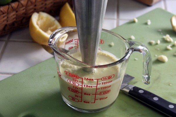 Hand blender Caesar salad dressing