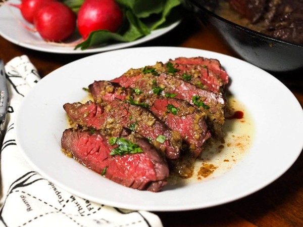 Hanger steak with bagna cauda pan sauce