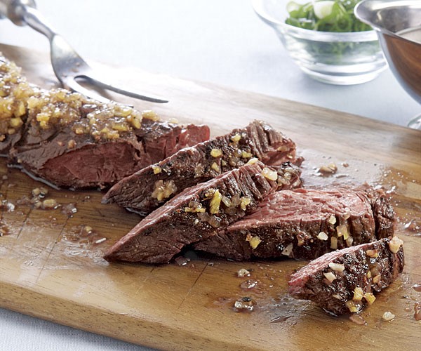 Hanger steak with spicy miso glaze