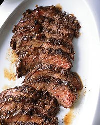 Hanger steak with warm bulgur salad