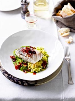 Hapuka with prosciutto crust and Savoy cabbage