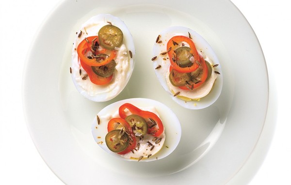 Hard-boiled eggs with chiles