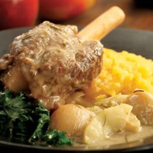 Hard cider-braised lamb shanks