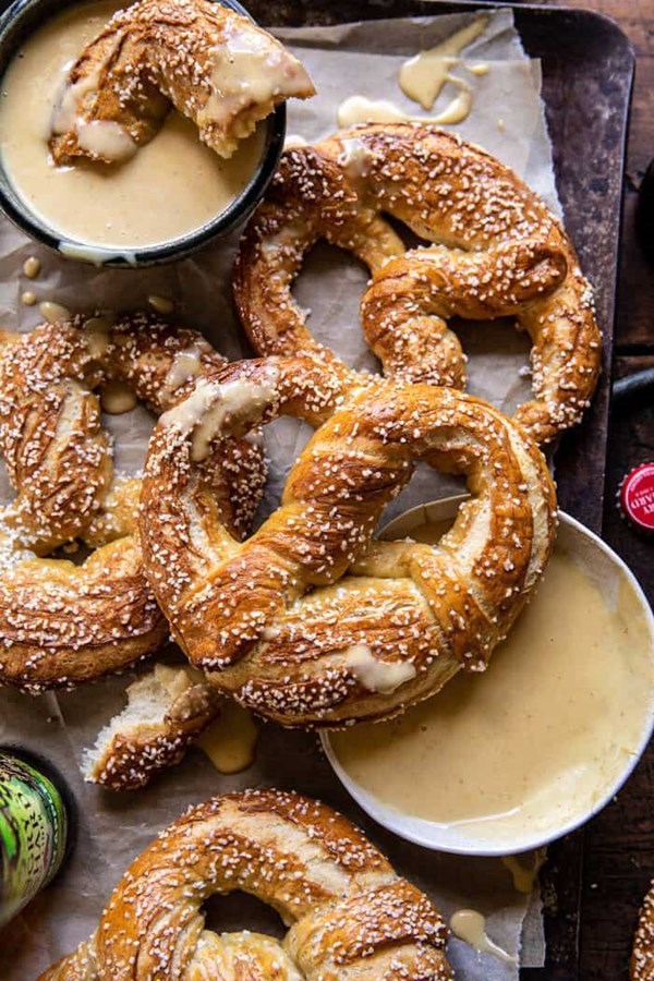 Hard cider pretzels with creamy honey mustard
