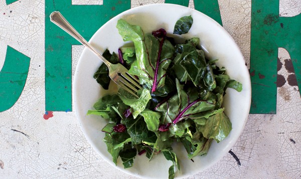 Hardy greens with lemon-garlic vinaigrette