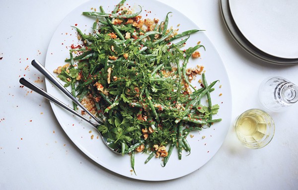 Haricots verts and freekeh with minty tahini dressing
